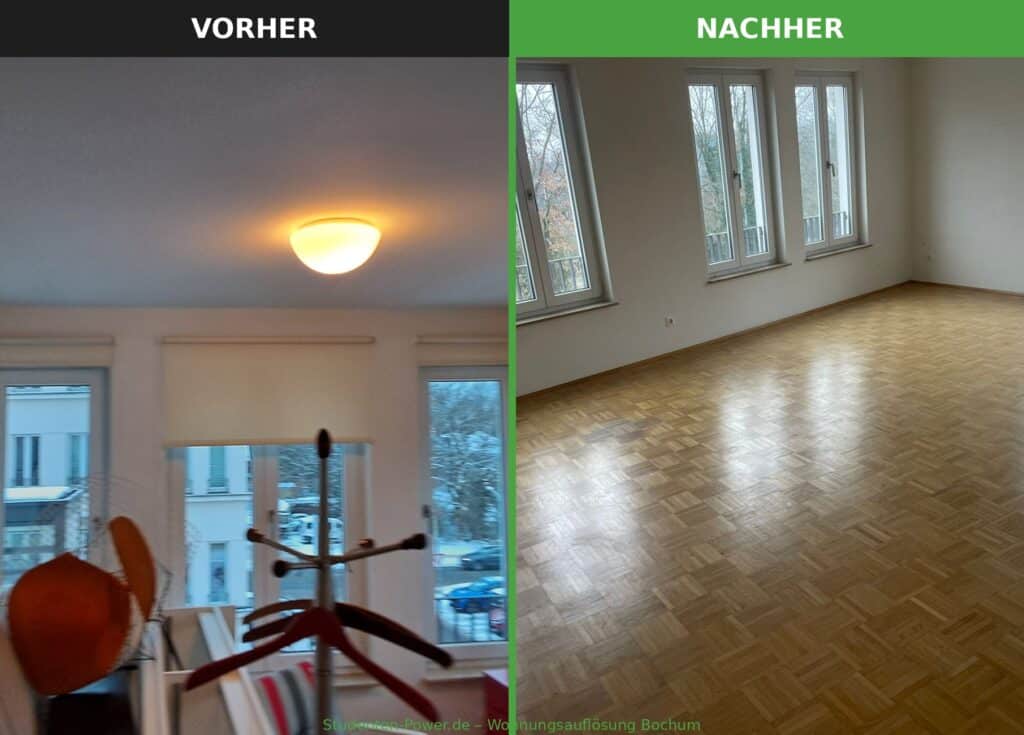 Wohnzimmer besenrein – Entrümpelung Bochum Entrümpelung Bochum: Wohnzimmer vorher und nachher – Studenten-Power