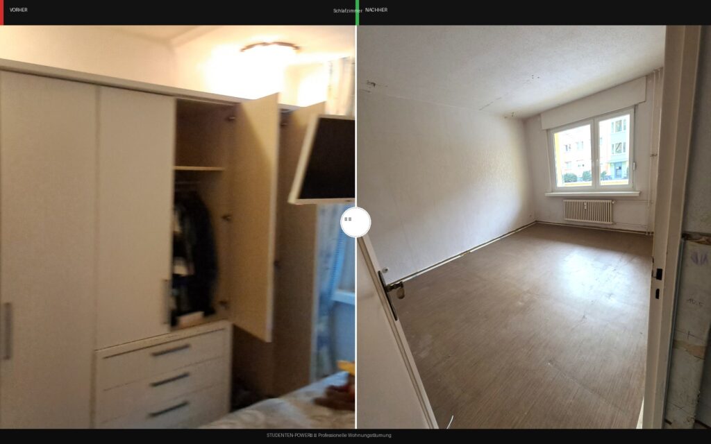Räumung Bochum: Schlafzimmer vorher und nachher